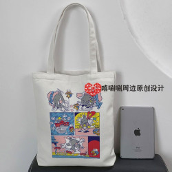 貓和老鼠帆布袋美國經典卡通聯名拉鍊包湯姆貓傑瑞鼠大容量手提包