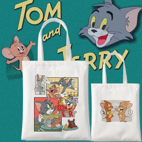 貓和老鼠帆布袋美國經典卡通聯名拉鍊包湯姆貓傑瑞鼠大容量手提包