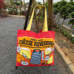 美國Trader Joe's製自缺德舅新款純棉起司圖案印花紅色休閒購物袋