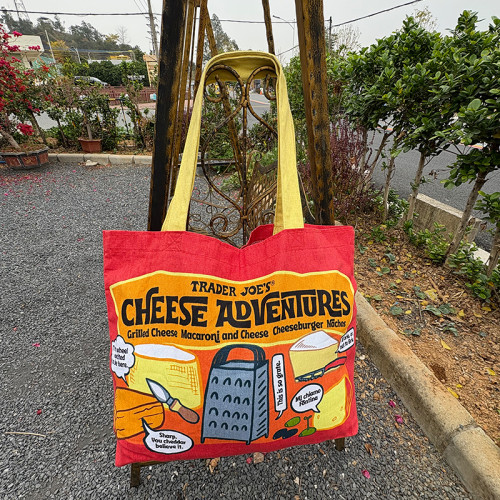 美國Trader Joe's製自缺德舅新款純棉起司圖案印花紅色休閒購物袋