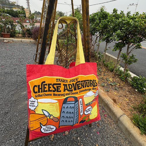 美國Trader Joe's製自缺德舅新款純棉起司圖案印花紅色休閒購物袋