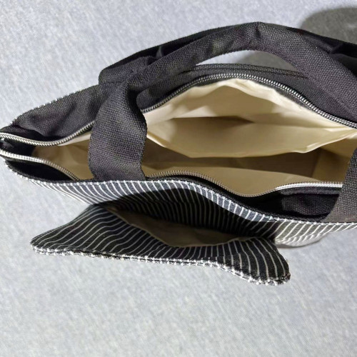 新款刺綉黑色貓咪大容量手提包通勤布藝逛街手拎包卡通胖貓百搭包