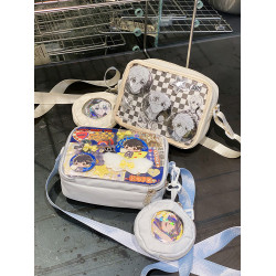 嗚咚小鋪原創可愛斜背徽章軟妹小食量動漫二次元吧唧透明痛包包女