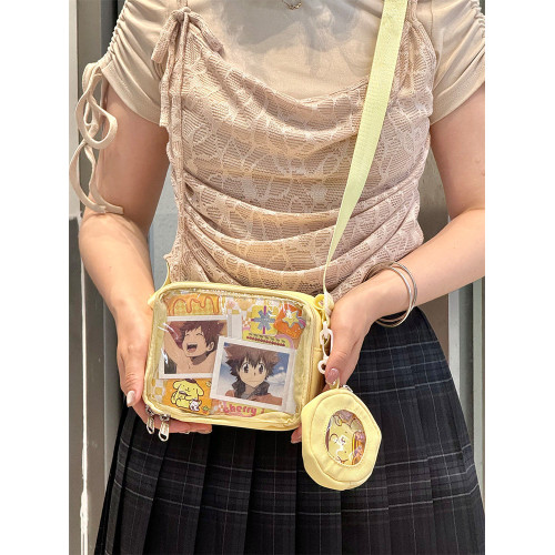 嗚咚小鋪原創可愛斜背徽章軟妹小食量動漫二次元吧唧透明痛包包女