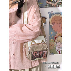 可愛貓咪單肩斜背痛包小食量透明吧唧穀子包女卡通新款學生小方包