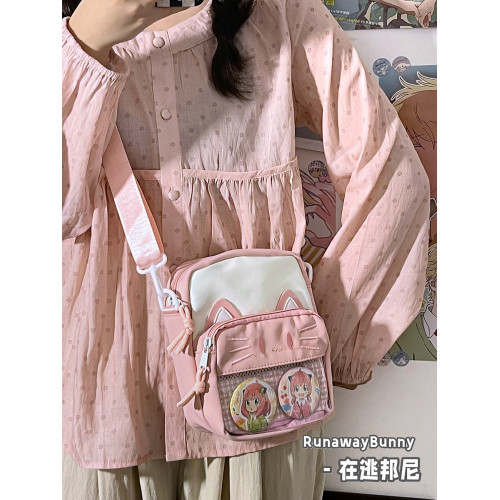 可愛貓咪單肩斜背痛包小食量透明吧唧穀子包女卡通新款學生小方包