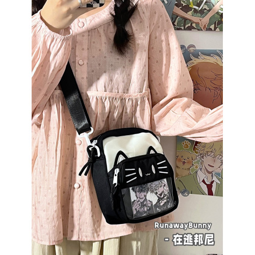 可愛貓咪單肩斜背痛包小食量透明吧唧穀子包女卡通新款學生小方包