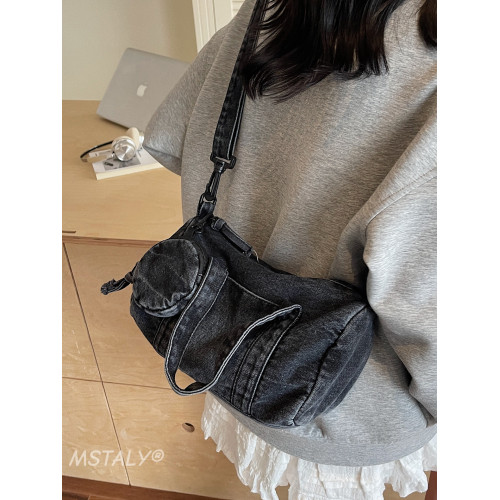 水洗丹甯牛仔布小包包女2026新款時尚手提波士頓包簡約休閒斜後後背包
