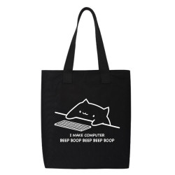 秀洛趣味IT貓咪帆布包單肩包托特包後後背包簡約手提袋環保購物補課班