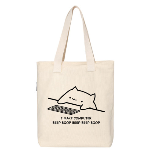 秀洛趣味IT貓咪帆布包單肩包托特包後後背包簡約手提袋環保購物補課班 秀洛趣味IT貓咪帆布包單肩包托特包後後背包簡約手提袋環保購物補課班