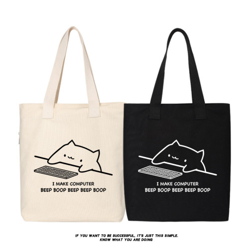 秀洛趣味IT貓咪帆布包單肩包托特包後後背包簡約手提袋環保購物補課班 秀洛趣味IT貓咪帆布包單肩包托特包後後背包簡約手提袋環保購物補課班