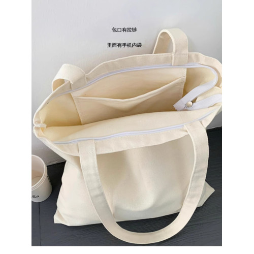 秋冬帆布包女單肩簡約百搭學生上課裝書包拉鍊布袋大容量書包