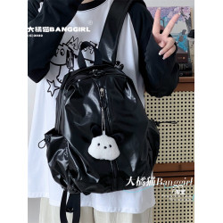 銀色PU個性設計韓系簡約純色電腦雙肩包大學高中通勤書包戶外後後背包