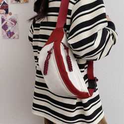 日系撞色胸包女ins休閒簡約斜後後背包2024新款學生運動小包百搭腰包