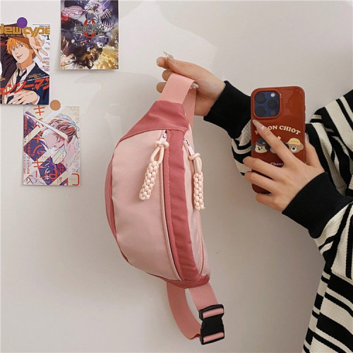 日系撞色胸包女ins休閒簡約斜後後背包2024新款學生運動小包百搭腰包