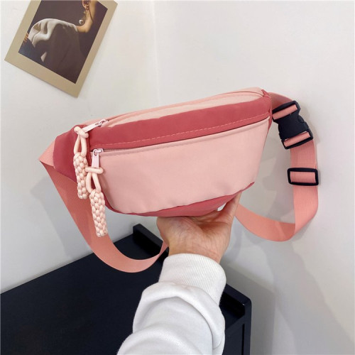 日系撞色胸包女ins休閒簡約斜後後背包2024新款學生運動小包百搭腰包