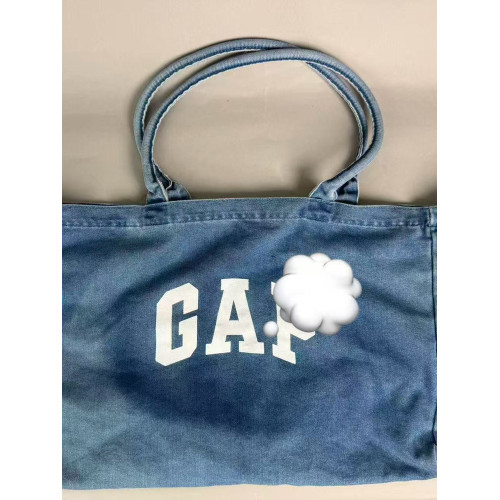 GAP帆布包大容量牛仔藍字母單肩包外出通勤時尚簡約百搭托特包包