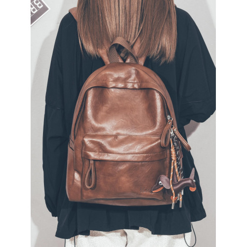 復古質感軟皮質雙肩包女2026春夏新款高中大學生書包輕便旅遊後後背包