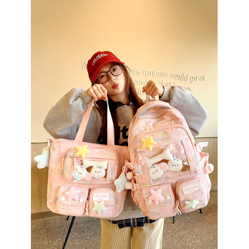 兒童書包女生小學生初中生高中女孩可愛字母後後背包大學生痛包雙肩包 兒童書包女生小學生初中生高中女孩可愛字母後後背包大學生痛包雙肩包