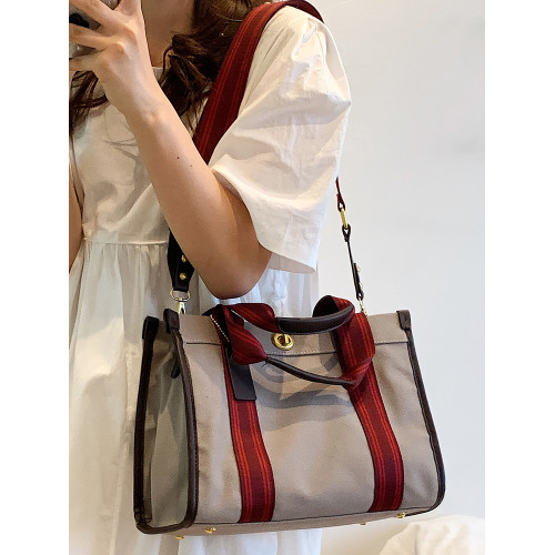 紅色帆布包托特包女大容量2025新款潮大學生上課手提袋單肩斜後後背包