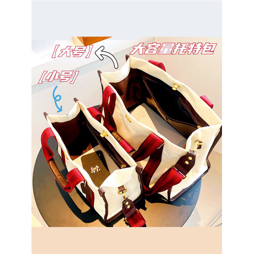 紅色帆布包托特包女大容量2025新款潮大學生上課手提袋單肩斜後後背包