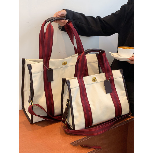 紅色帆布包托特包女大容量2025新款潮大學生上課手提袋單肩斜後後背包