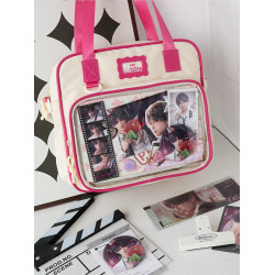 嗚咚小鋪原創日常百搭透明吧唧二次元單肩斜背痛包女【奶油司康】