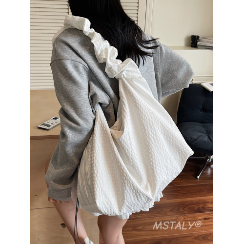 韓版ins時尚褶皺帆布包包女2026新款輕便托特包上課大容量斜後後背包