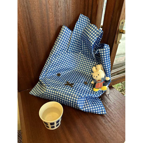 可愛小兔子帆布包復古格子摩登兔兔格紋大容量通勤托特包單肩包潮