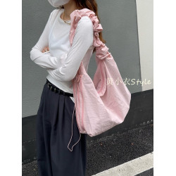 ins慵懶風尼龍帆布包休閒百搭單肩斜後後背包小衆設計褶皺肩帶托特包