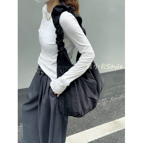 ins慵懶風尼龍帆布包休閒百搭單肩斜後後背包小衆設計褶皺肩帶托特包 ins慵懶風尼龍帆布包休閒百搭單肩斜後後背包小衆設計褶皺肩帶托特包