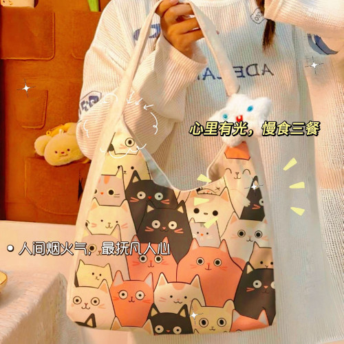 2024新款卡通貓狗單肩包百搭大容量學生帆布包通勤托特外出大合集