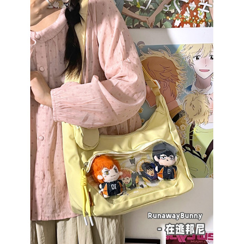 校園百搭大容量單肩斜後後背包二次元洛麗塔漫展透明吧唧痛包10cm娃包