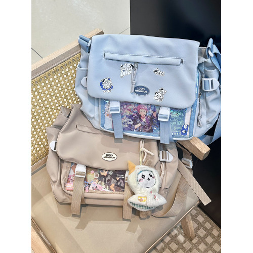 嗚咚小鋪原創日常百搭透明單肩斜背吧唧二次元校園學院風痛包包女