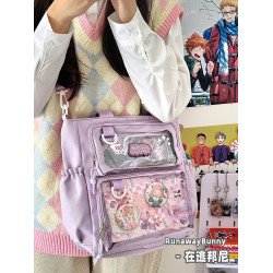 二次元大容量斜後後背包日系ins漫展少女單肩包透明吧唧紥板痛包娃包