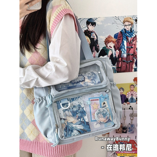 二次元大容量斜後後背包日系ins漫展少女單肩包透明吧唧紥板痛包娃包 二次元大容量斜後後背包日系ins漫展少女單肩包透明吧唧紥板痛包娃包