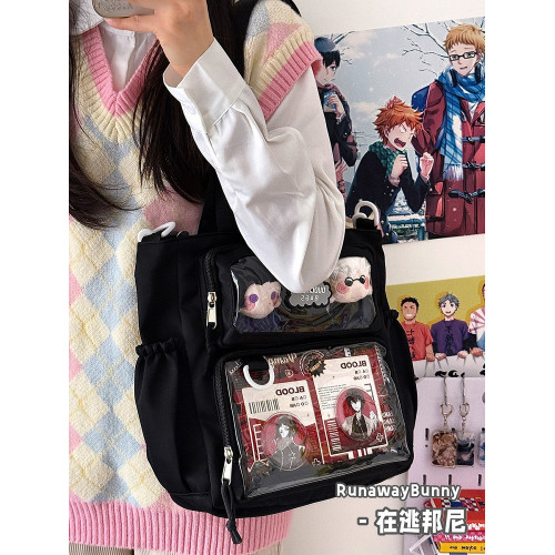 二次元大容量斜後後背包日系ins漫展少女單肩包透明吧唧紥板痛包娃包 二次元大容量斜後後背包日系ins漫展少女單肩包透明吧唧紥板痛包娃包