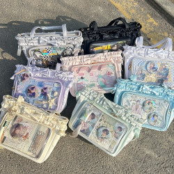 緞面蝴蝶結花邊痛包大食量lolita托特女包斜背單肩貓幼幼自痛包