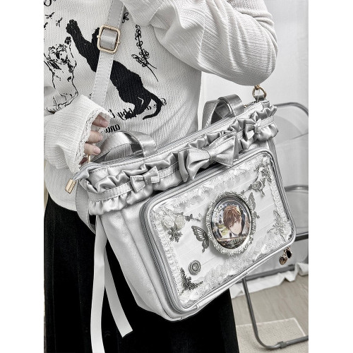 緞面蝴蝶結花邊痛包大食量lolita托特女包斜背單肩貓幼幼自痛包