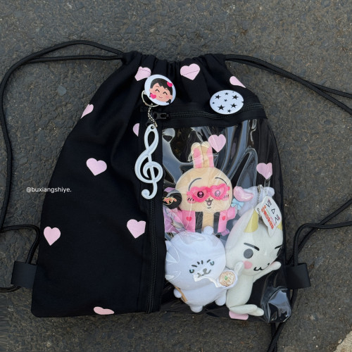 不想失業原創愛心抽繩痛包小衆黑色雙肩包簡約休閒學生大容量後後背包 不想失業原創愛心抽繩痛包小衆黑色雙肩包簡約休閒學生大容量後後背包