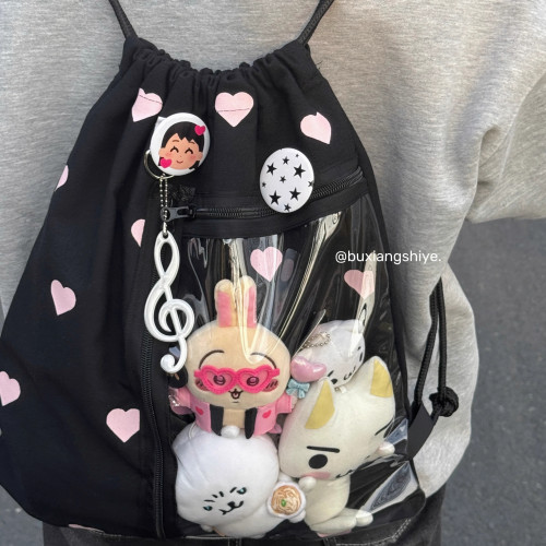 不想失業原創愛心抽繩痛包小衆黑色雙肩包簡約休閒學生大容量後後背包 不想失業原創愛心抽繩痛包小衆黑色雙肩包簡約休閒學生大容量後後背包