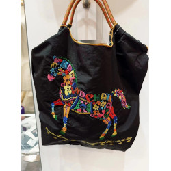 日本ball chain刺綉花朵馬環保袋帆布斜背夏天購物袋大容量通勤包