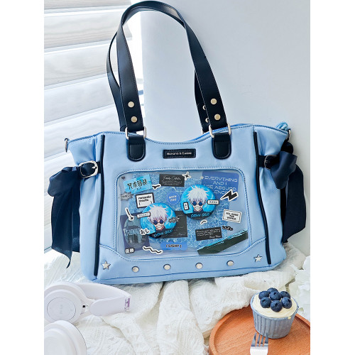 香蕉家原創設計夢幻星辰大容量痛包絲帶雙面痛單肩緞面娃包多用秋