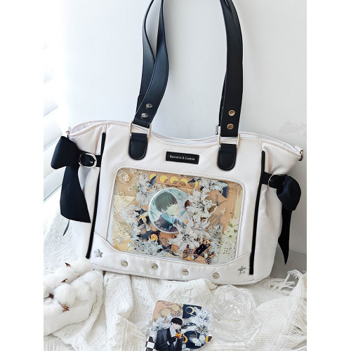 香蕉家原創設計夢幻星辰大容量痛包絲帶雙面痛單肩緞面娃包多用秋