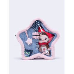 HIATUS原創設計牛仔藍粉撞色五角星痛包毛邊皮釦鉚釘雙肩斜背小包