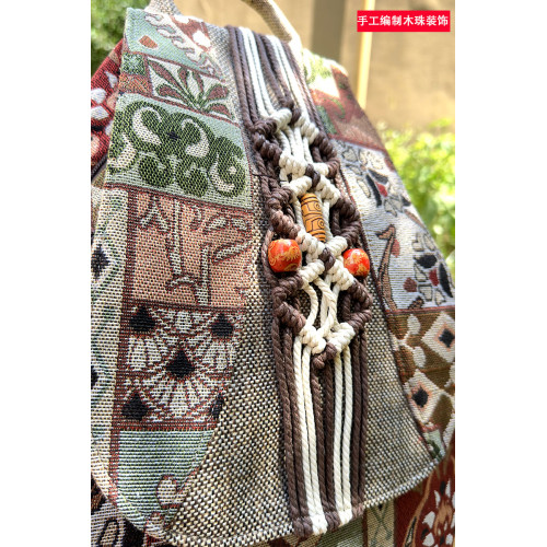 新款雲南原創民族風印花棉麻布雙肩包休閒旅遊後後背包復古加大潮包