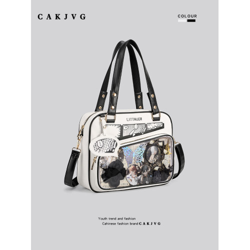 CAKJVG學生漫畫風小食量痛包大容量雙肩包2024新款書包單肩斜後後背包