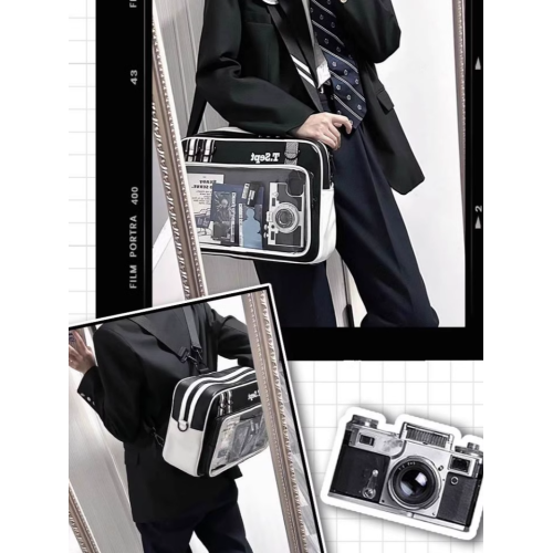 紅色痛包大斜背大食量二次元通勤皮質痛包男生女生雙肩書包帶痛層