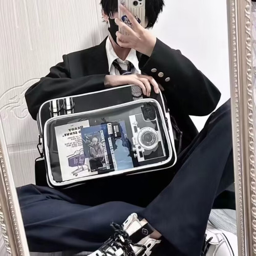 紅色痛包大斜背大食量二次元通勤皮質痛包男生女生雙肩書包帶痛層