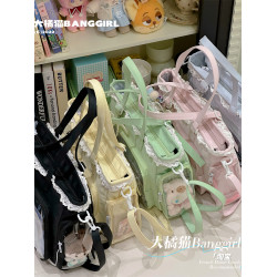 日系絲帶痛包大容量托特包包女jk甜美少女二次元透明大食量穀子包
